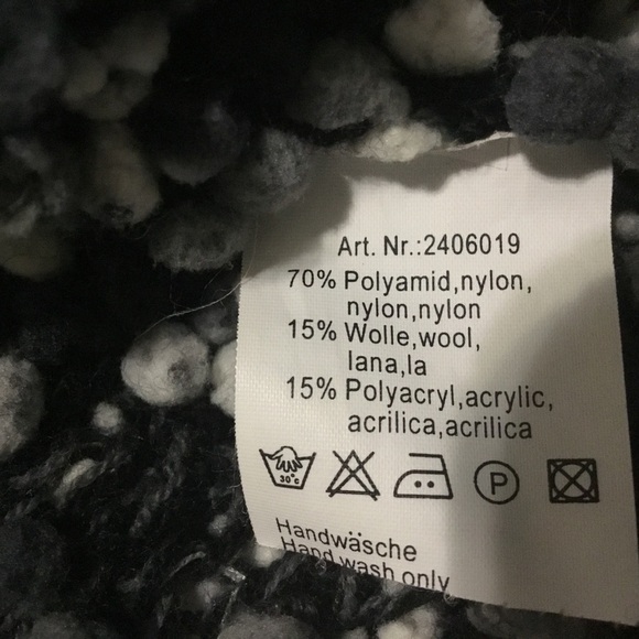 Grey Black & White Wool Blend Long Sleeve Pompom Sweater - Picture 9 of 10